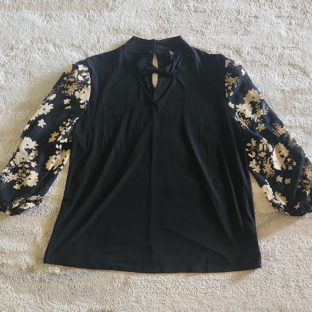 Floral Sleeve Black Top